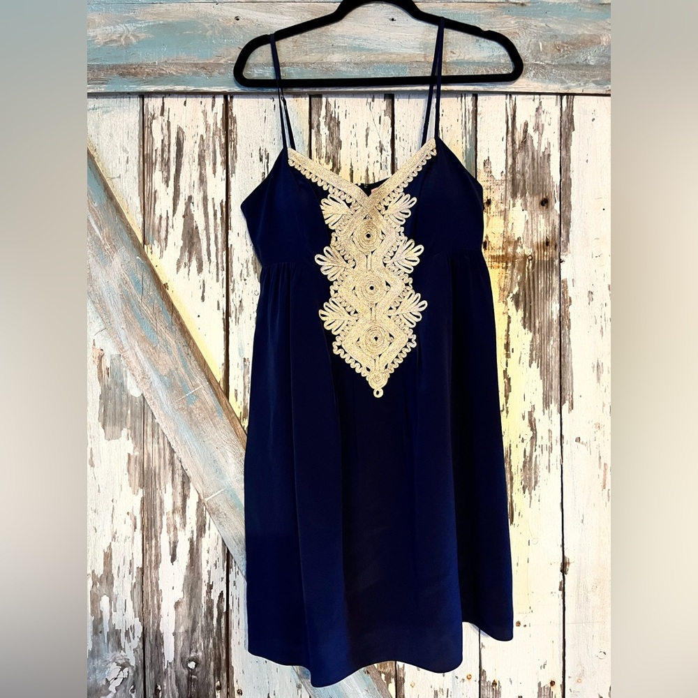 Lilly Pulitzer Navy Dress with Cream Embroidery